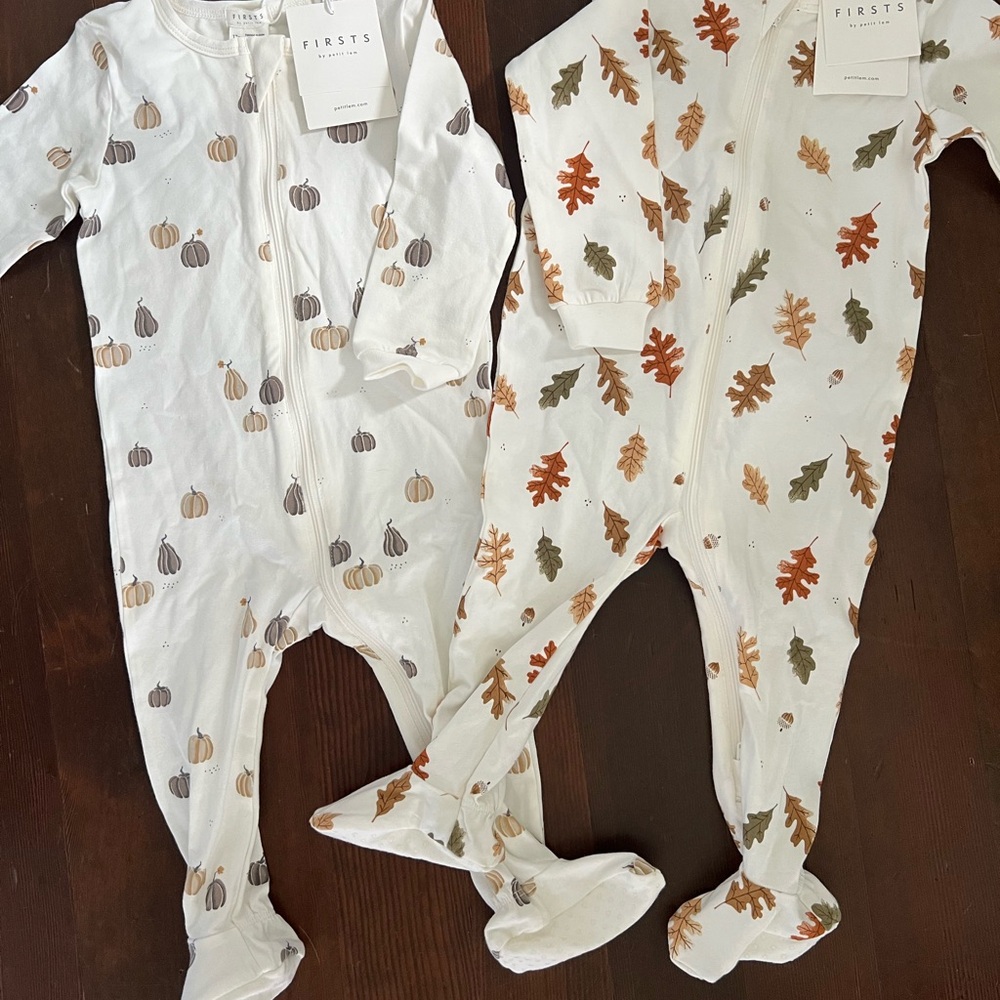 Petit Lem Fall Pumpkin & Leaf Footies One-Piece Sleepers - 2 Pack